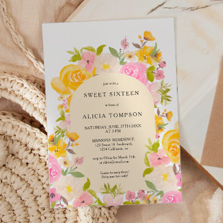 Boho Gelb Rosa Blumengarnchic Sweet 16 Einladung
