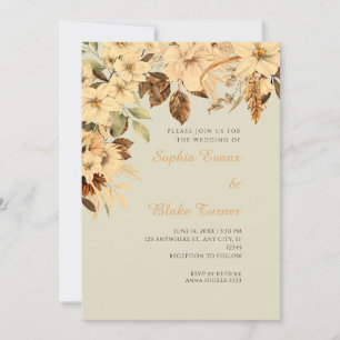 Boho Gelbe Blumen Herbst Bamboo Hochzeit Einladung