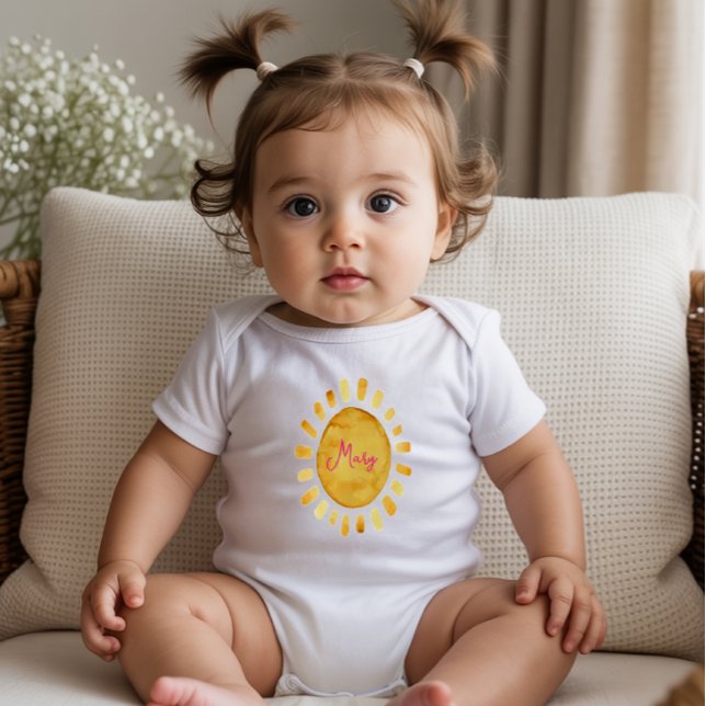Boho Gelbe Sonne Personalisierter Name Baby Strampler (Von Creator hochgeladen)