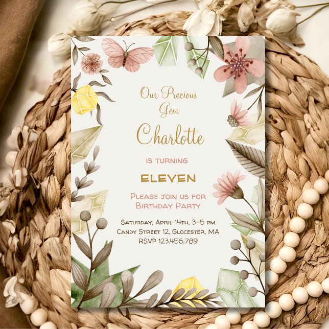 Boho Gems Vintage Kristalle Aquarell Geburtstag Einladung (Von Creator hochgeladen)