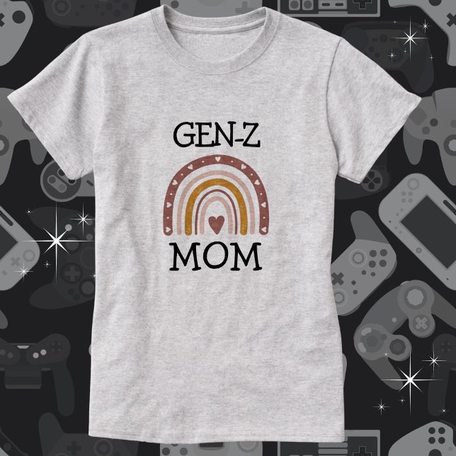 BOHO "GEN-Z" Rainbow Heart Mama T-Shirt (Personalize the text to say whatever you want. Available in multiple styles, colors and sizes. )