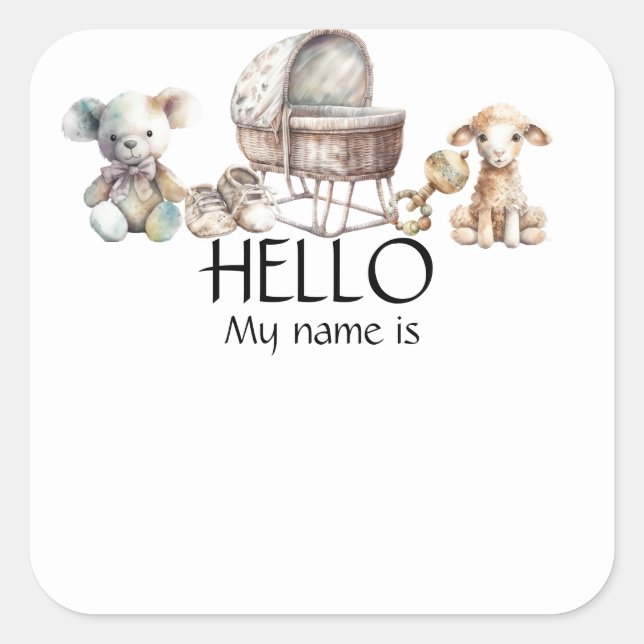Boho Gender Neutral Baby Dusche Name Tag Quadratischer Aufkleber (Vorderseite)