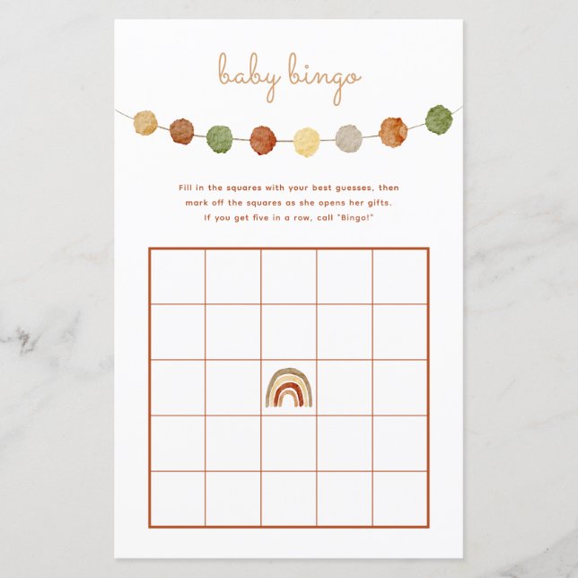 Boho Gender Neutral Baby Shower Bingo Game (Vorderseite)