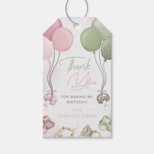 Boho Gender Reveal Danke Tag Geschenkanhänger (Vorderseite)