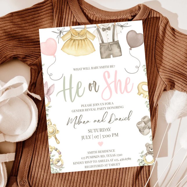 Boho Gender Reveal Girl or Boy He or she Einladung (Von Creator hochgeladen)