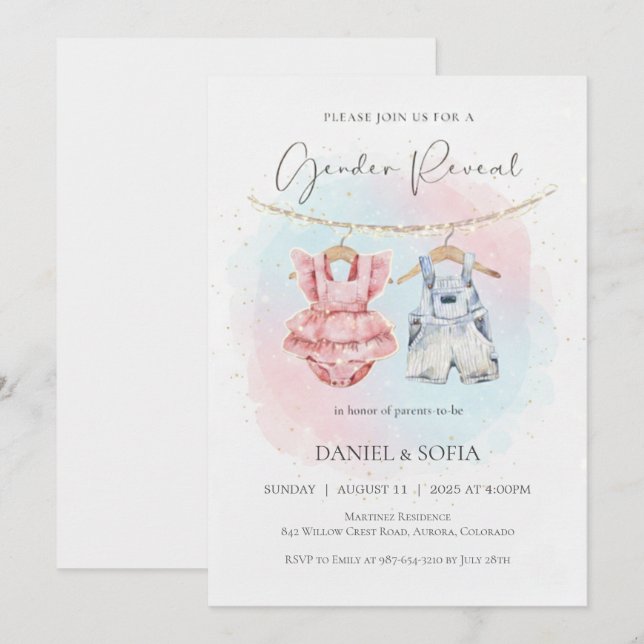 Boho Gender Reveal Invitation Neutral Baby Einladung (Vorne/Hinten)