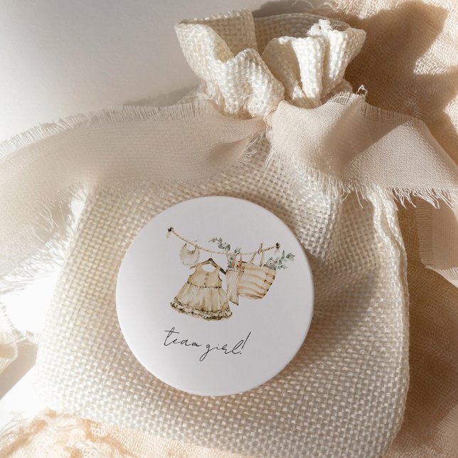 Boho Gender Reveal Team Girl Neutral Baby Shower Runder Aufkleber (Von Creator hochgeladen)