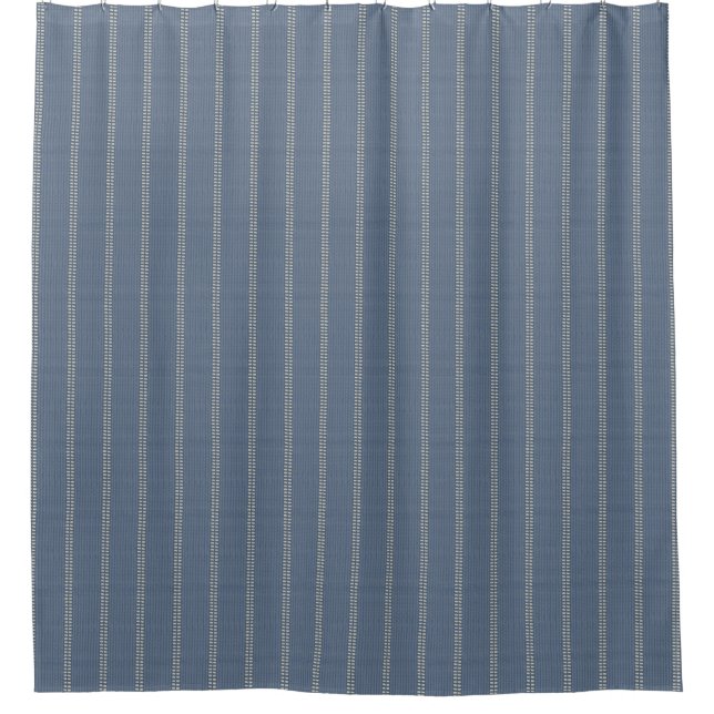 Boho geo einfache Linien beige Denim blau rustikal Duschvorhang (Vorderseite)