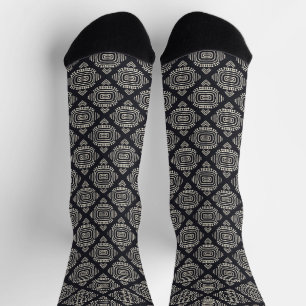 Boho Geometric Abstrakt Line Black and Cream Socken