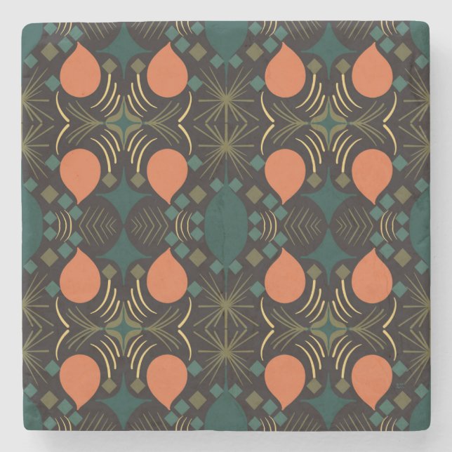 Boho Geometric Diamond Black Steinuntersetzer (Vorderseite)