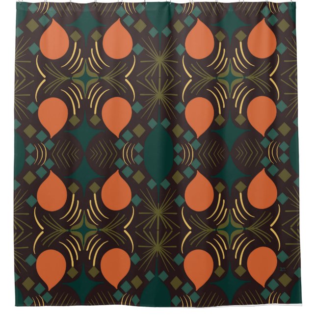 Boho Geometric Diamond Brown Muster Fabric Duschvorhang (Vorderseite)