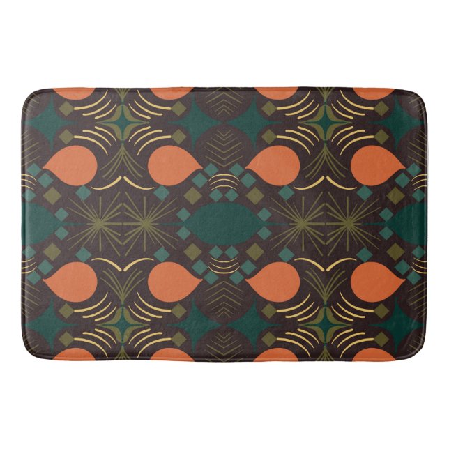 Boho Geometric Diamond Brown Pattern Badematte (Vorderseite)