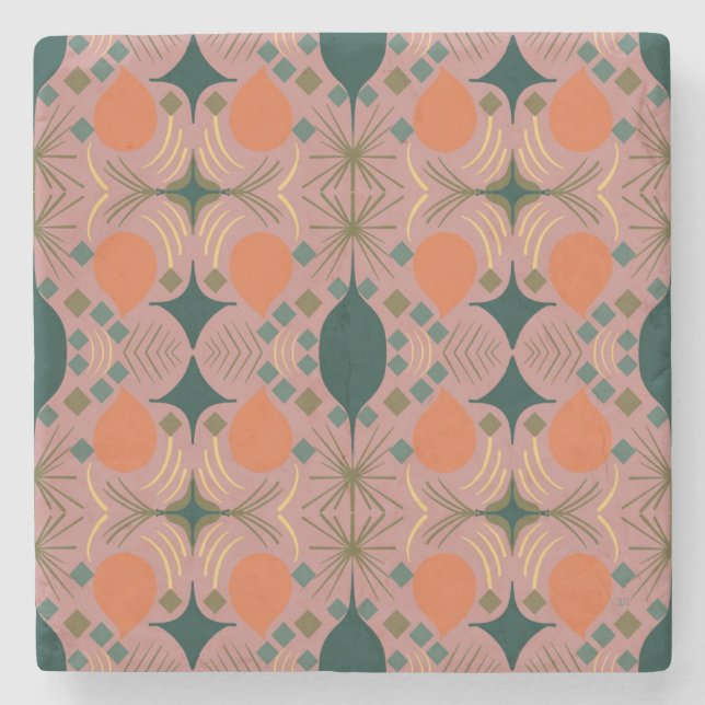 Boho Geometric Diamond Pink Steinuntersetzer (Vorderseite)