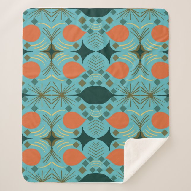 Boho Geometric Diamond Turquoise Sherpadecke (Vorderseite)