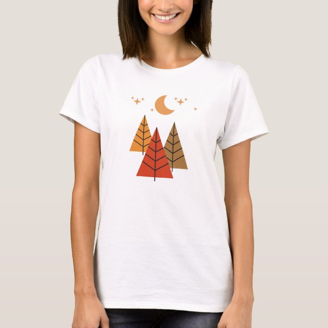 Boho Geometric Forest – Minimalist Pine Trees T-Shirt (Vorderseite)