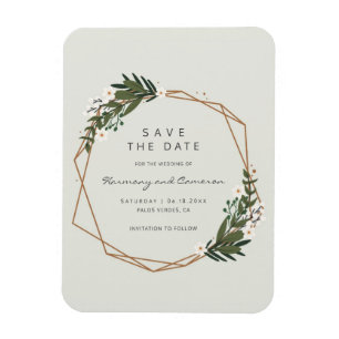 Boho Geometric Gold Frame Greenery Save the Date Magnet