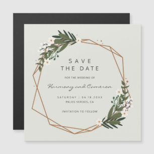 Boho Geometric Gold Frame Greenery Save the Date Magneteinladung