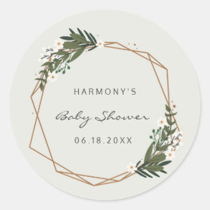 Boho Geometric Greenery Gender Neutral Baby Dusche Runder Aufkleber