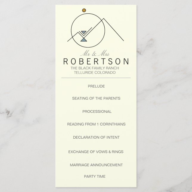 Boho Geometric Mountains | Hochzeitskarte Programm (Vorderseite)