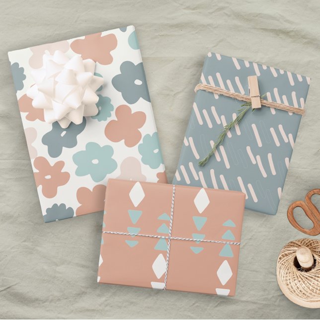 Boho Geometric Neutrric Fun Floral Pastel Geschenkpapier Set (Von Creator hochgeladen)