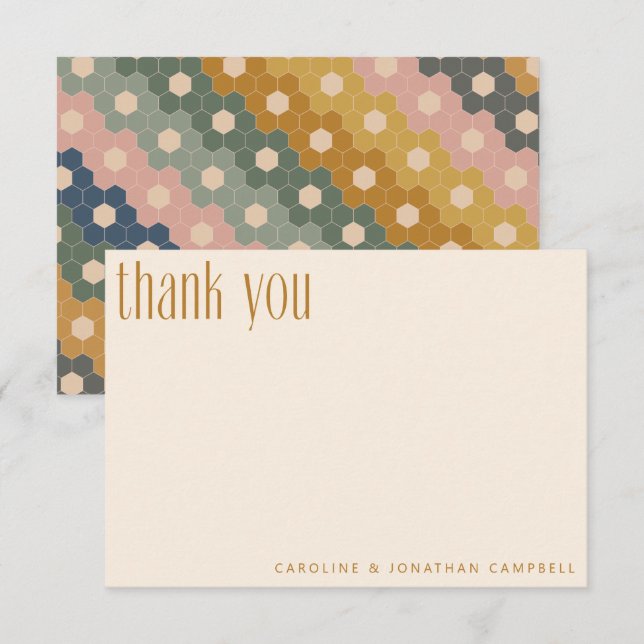 Boho Geometric Sage Yellow Wedding Custom Dankeskarte (Vorne/Hinten)