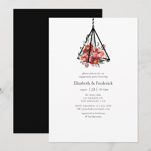 Boho Geometric Terrarium Floral Engagement Party Einladung (Vorne/Hinten)