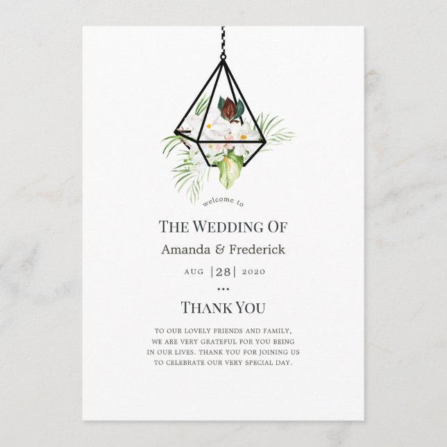 Boho Geometric Terrarium Floral Wedding Programm (Vorderseite)