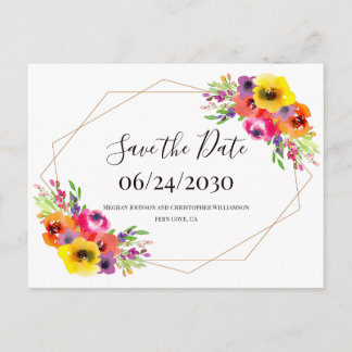 Boho Geometric Watercolor Floral Save the Date Postkarte