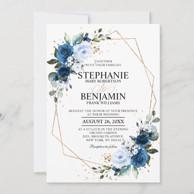 Boho Geometric Wedding Einladung zur Blue Rose (Vorderseite)