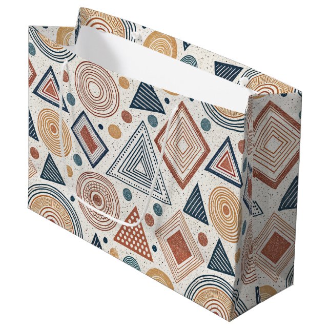 Boho Geometrie Abstrakte Formen Terracotta Muster Große Geschenktüte (Vorderseite Schrägansicht)
