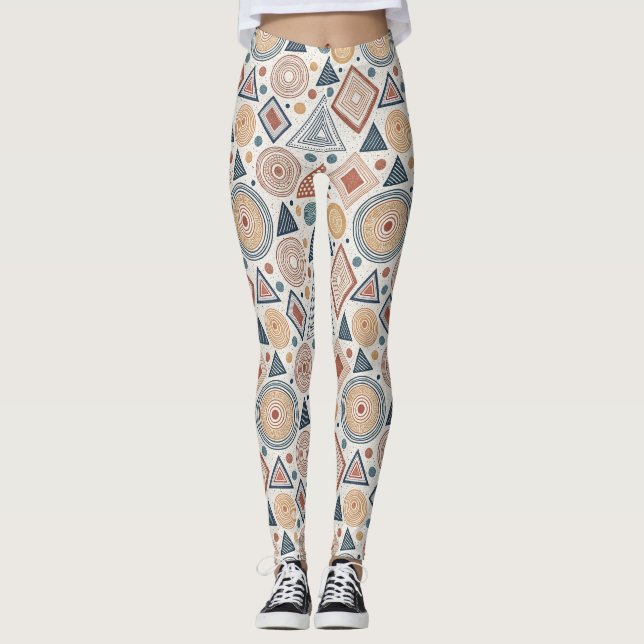 Boho Geometrie Abstrakte Formen Terracotta Muster Leggings (Vorderseite)