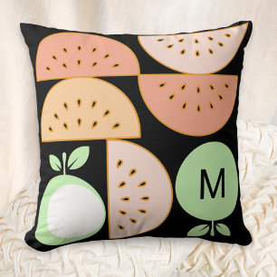Boho Geometrisch Früchte Monogramm Mitte des Jahrh Kissen