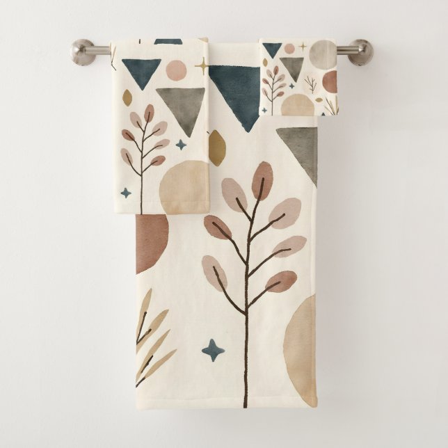 Boho-geometrische botanische Musterdesign 385 Badhandtuch Set (Insitu)