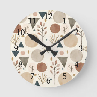 Boho-geometrische botanische Musterdesign 385 Runde Wanduhr