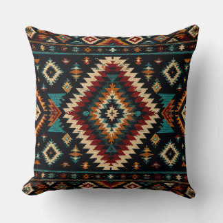 Boho-Geometrisches Textilmuster – Rustikales Teal Kissen