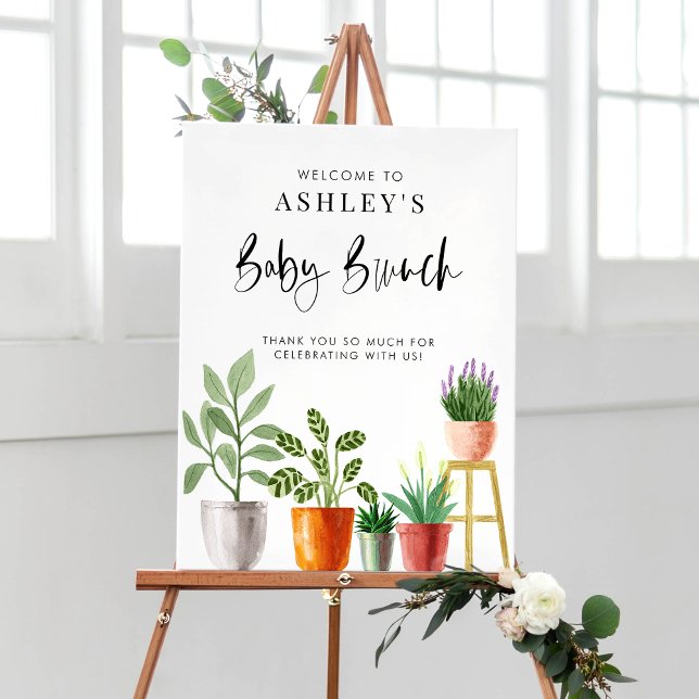 Boho gepotted Houseplant Babydusche Brunch Begrüßu Poster (Boho Potted Houseplants Baby Shower Brunch Welcome Poster)