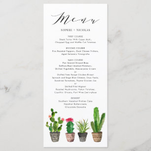 Boho gepotted Sukkulents und Cactus Summer Wedding Menükarte