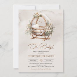 Boho geschlechtsneutrale Babycreme, braun & Salbei Einladung