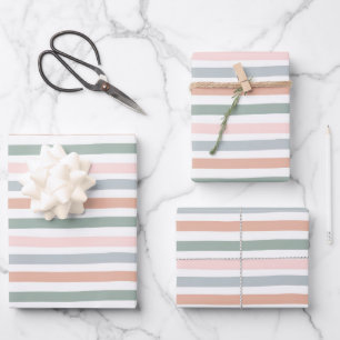 Boho gestreifte Geburtstags-Baby-Party Pink Blau G Geschenkpapier Set