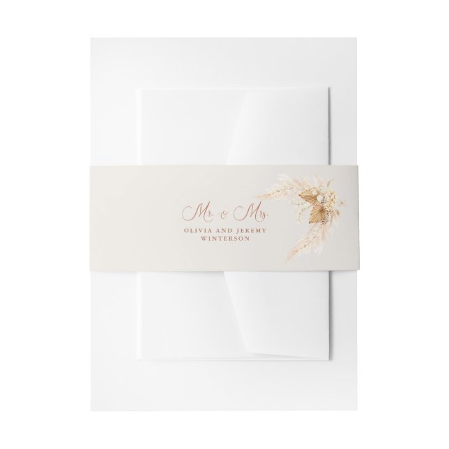 Boho getrocknete Blume und Pampas-Gras-Hochzeit Einladungsbanderole (Vorderseite Beispiel)