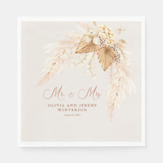 Boho getrocknete Blume und Pampas-Gras-Hochzeit Serviette