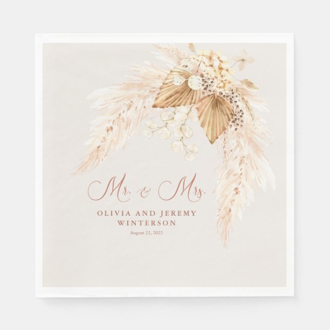 Boho getrocknete Blume und Pampas-Gras-Hochzeit Serviette (Vorderseite)