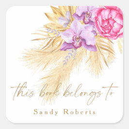 Boho getrocknete Pampasgras - dieses Buch gehört Quadratischer Aufkleber