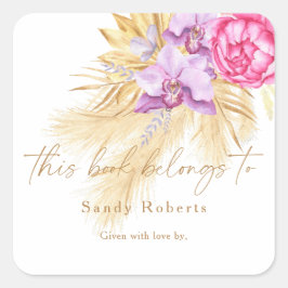 Boho getrocknete Pampasgras - dieses Buch gehört Quadratischer Aufkleber