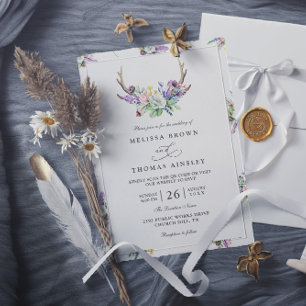 Boho-Geweih-Wildblumen-rustikale-QR-Code-Hochzeit Einladung