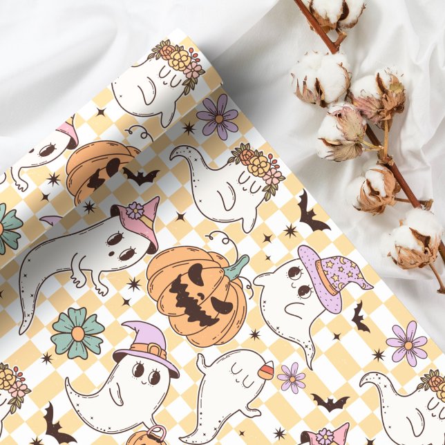 Boho Ghosts & Pumpkins Halloween Geschenkpapier (Von Creator hochgeladen)