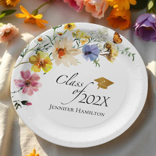 Boho Gilded Wildblume Bouquet Class of Abschluss Pappteller