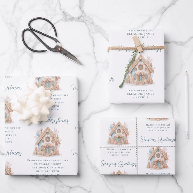 Boho Gingerbread House Quotes Name Weihnachten Geschenkpapier Set (Vorderseite)