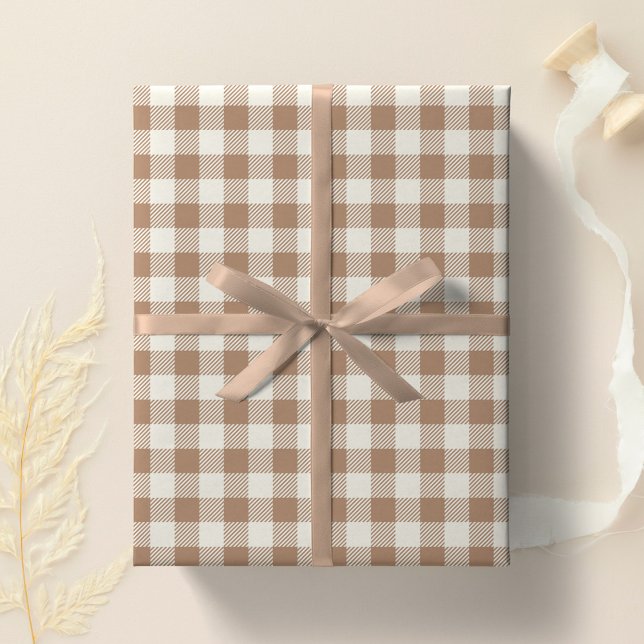 Boho-Gingham-Muster Kariert Braun Beige Geschenkpapier (Von Creator hochgeladen)