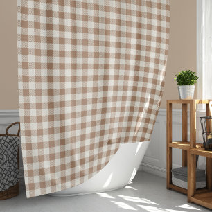 Boho-Gingham-Muster Kariert Tan Braun Duschvorhang